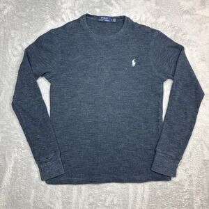 Polo Ralph Lauren Waffle Thermal Knit Shirt Men Medium Heathered Blue